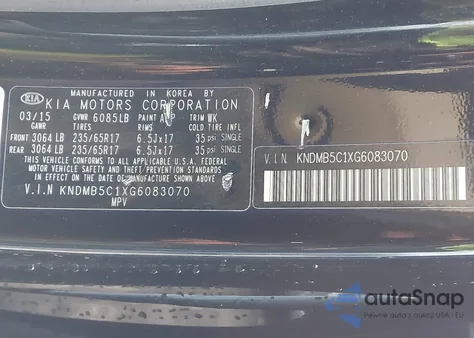 2016 Kia Sedona Lx из США, поврежденный, VIN KNDMB5C1XG6083070